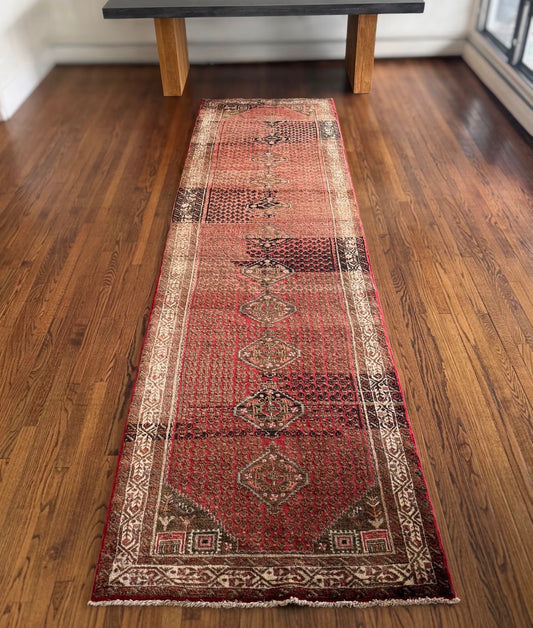 Vintage Rosé Lantern Hamadan Runner 3’8 x 13’ circa 1960