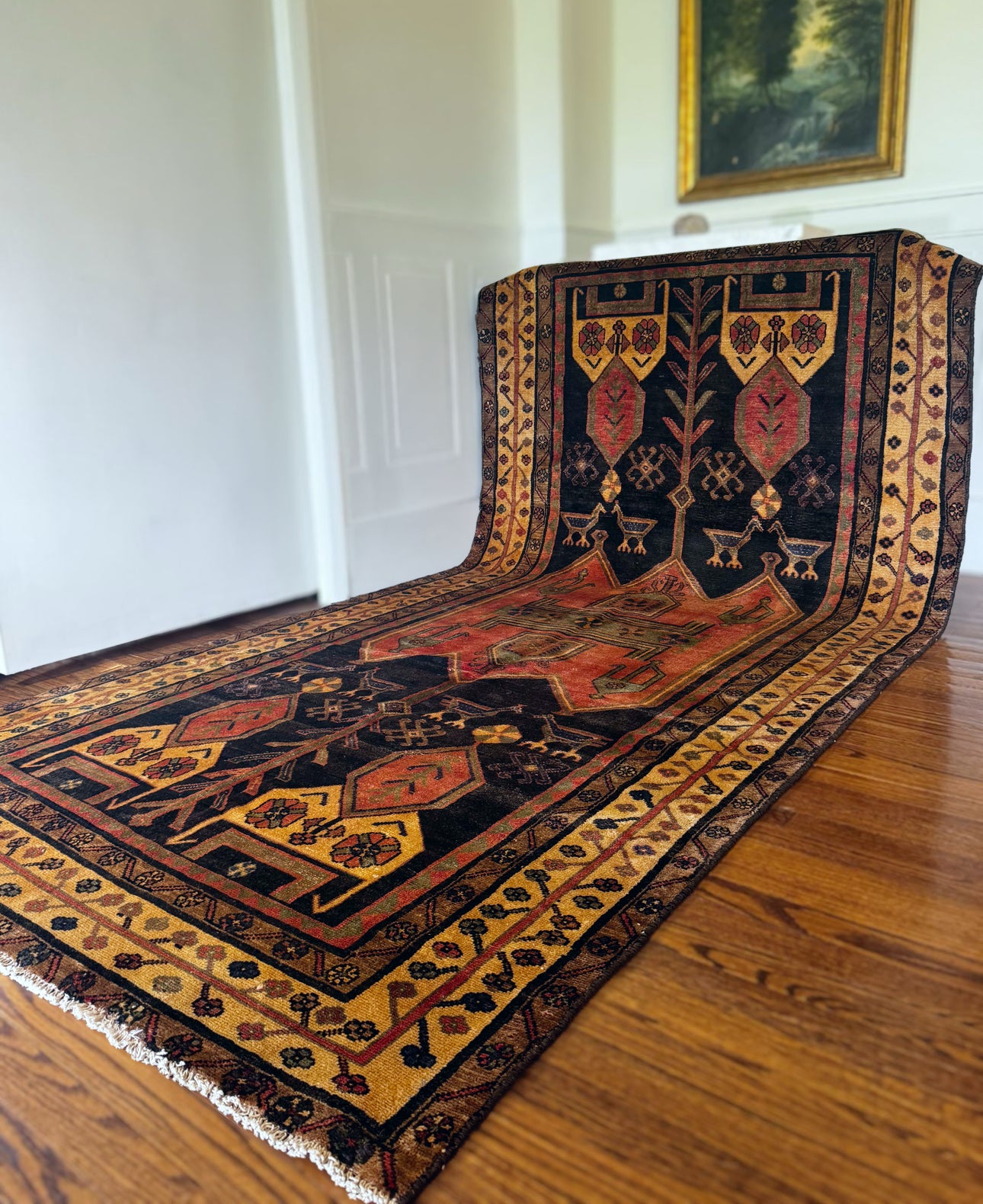 Vintage Anatolian ember and onyx bird Gallery Rug - 4’8 x 9’10