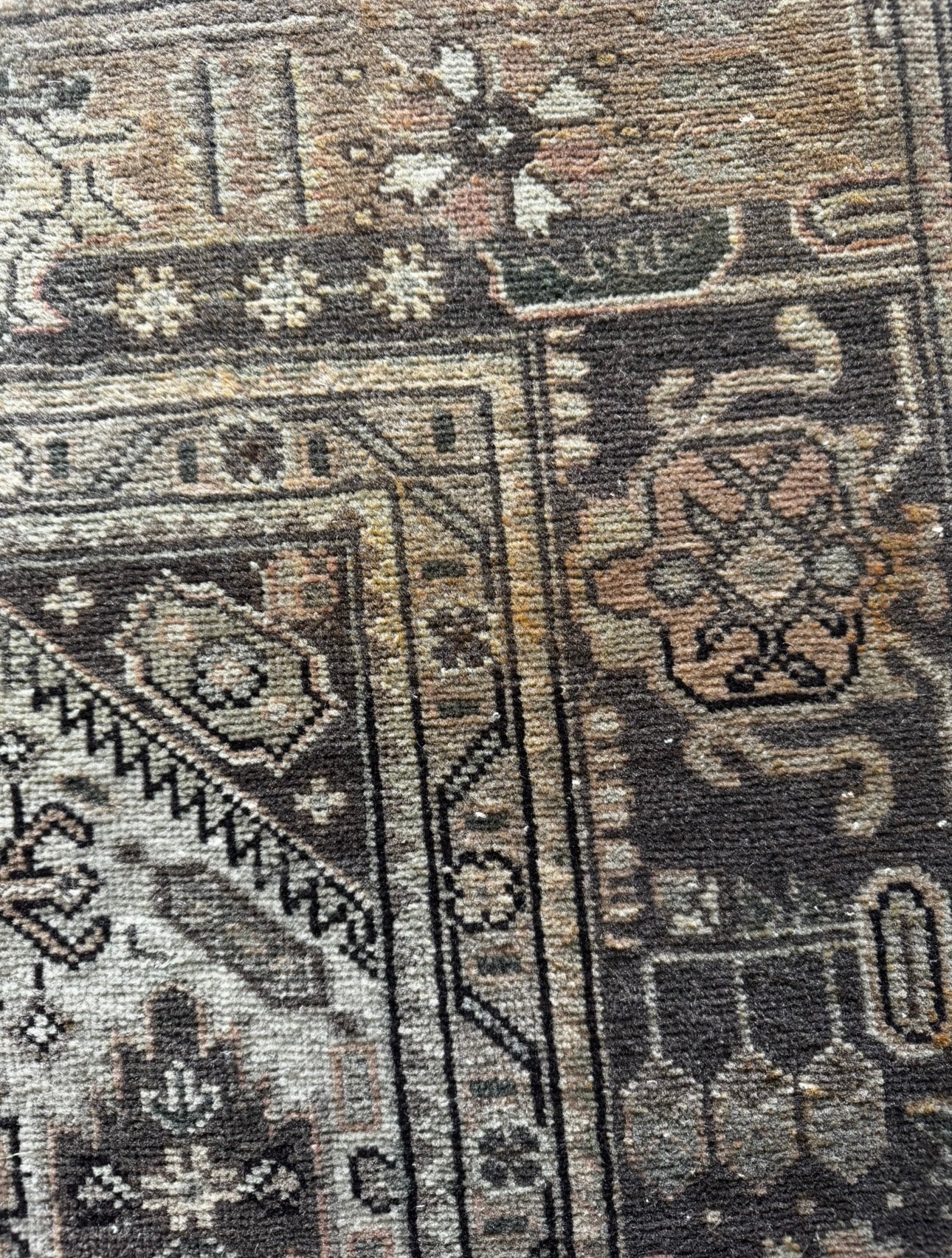 Vintage Moss & Saffron palace boarder rug 6’6 x 9’6