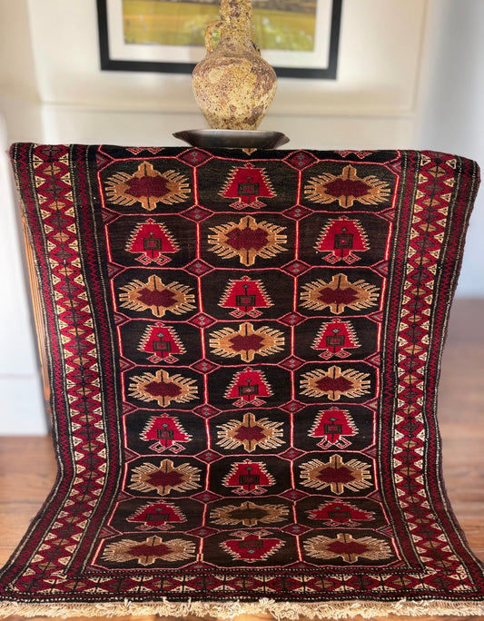 Vintage Cranberry Mosaic Rug — 3’7” × 5’