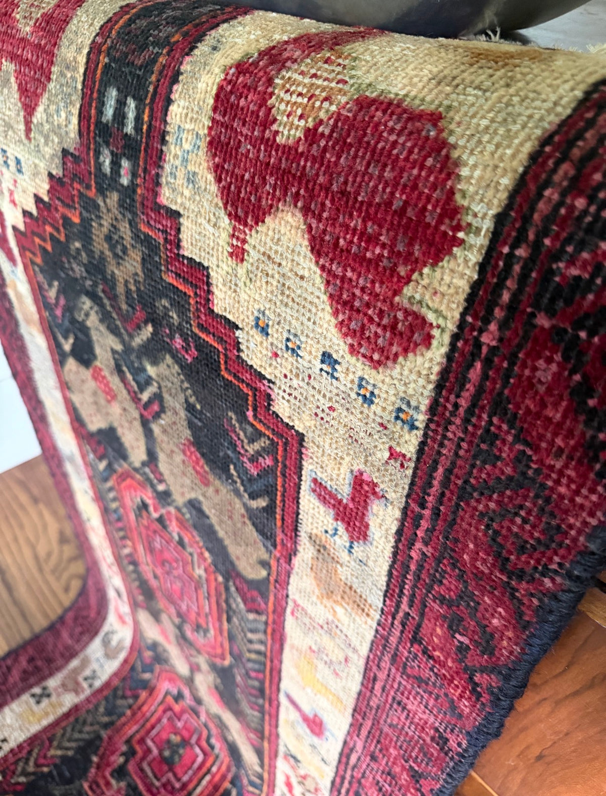 Vintage Raspberry Menagerie Runner 2’1 x 6’5 circa 1940-1950s