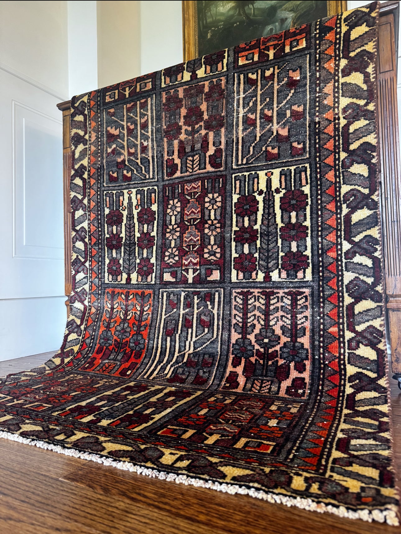 Vintage Baluch Garden Panel Rug, 3’2″ × 5’1″