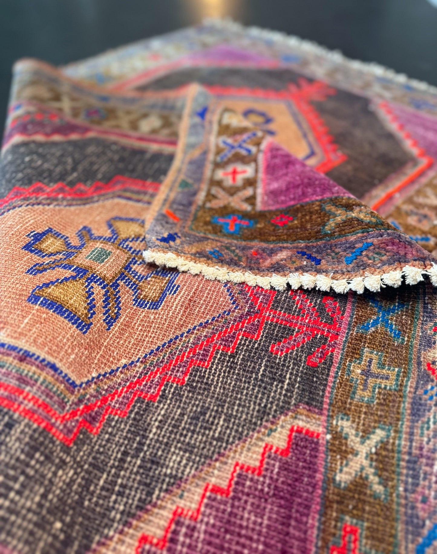 Vintage handmade wool geometric rug✨2.2ft X 3.2ft