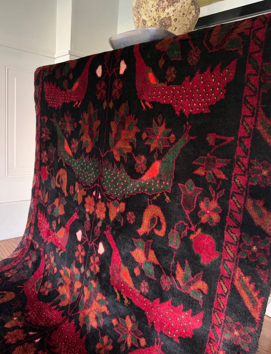 Vintage Peacock Nocturne Rug 3’8 X 6’6 circa 1950-1960