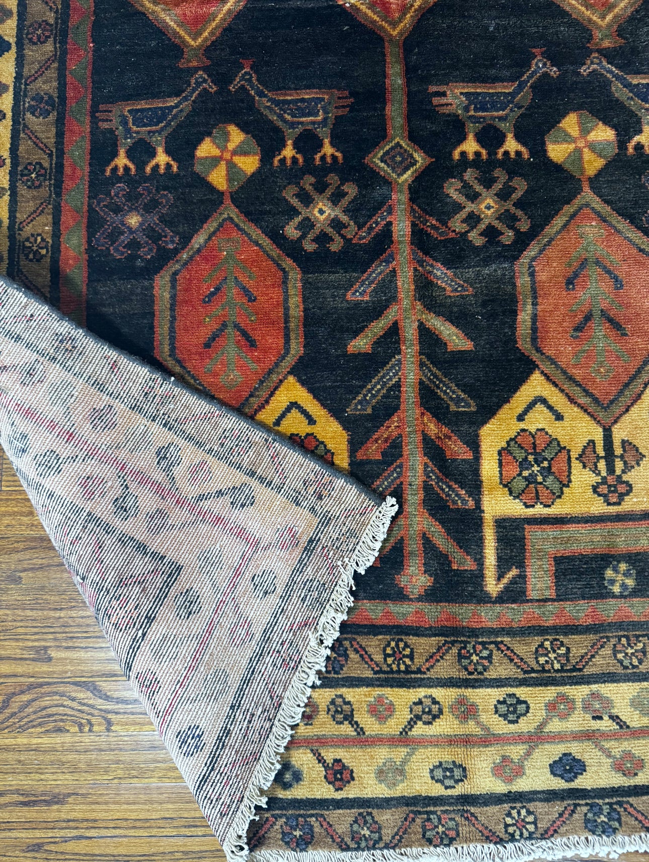 Vintage Anatolian ember and onyx bird Gallery Rug - 4’8 x 9’10