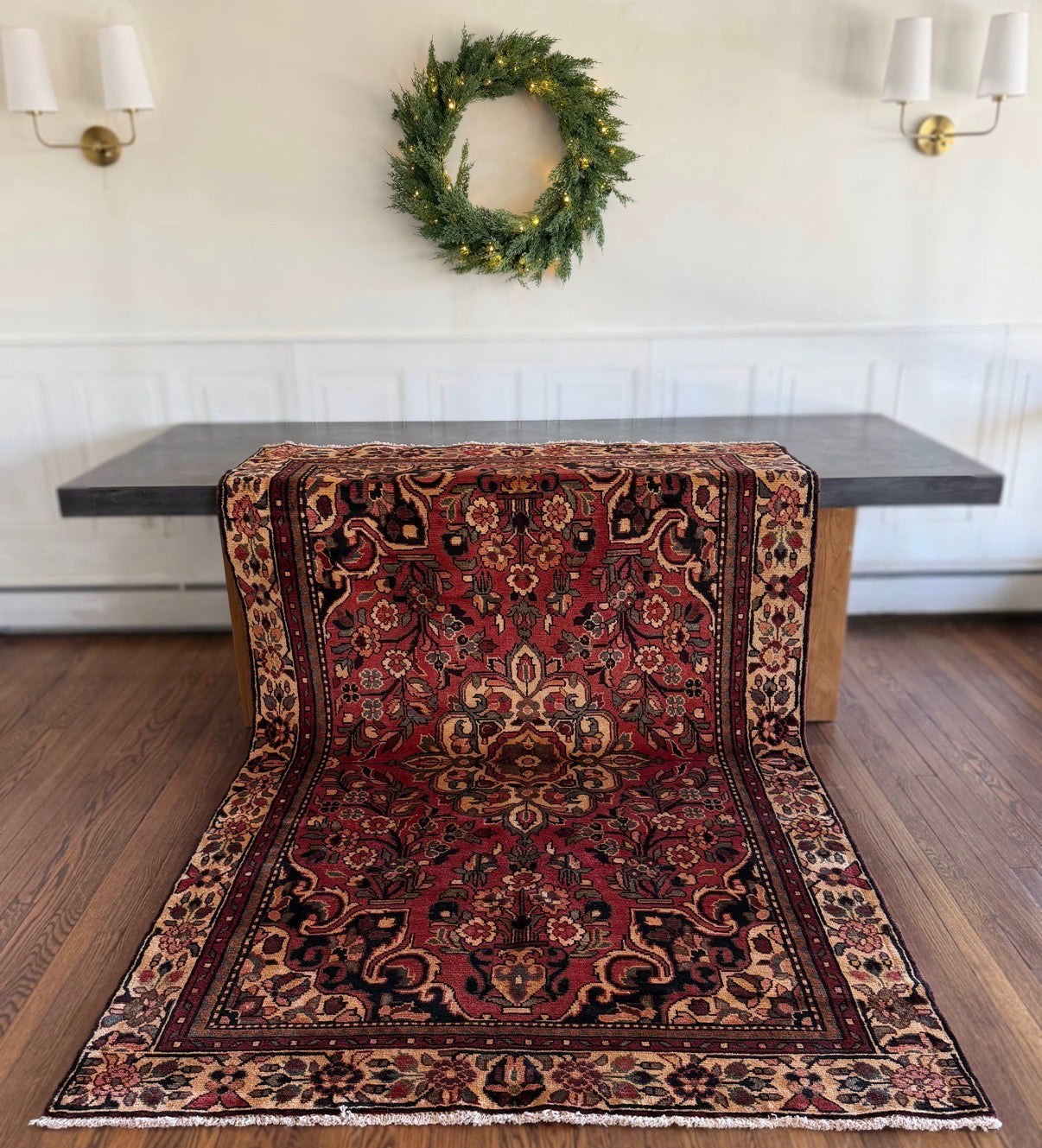 Vintage Faded Rose Parterre rug 5’2 x 8’5 Circa 1940-1960