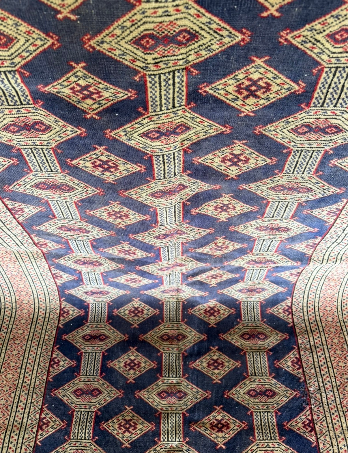 Vintage Pakistani Jaldar Bokhara Rug 4’2” × 6’