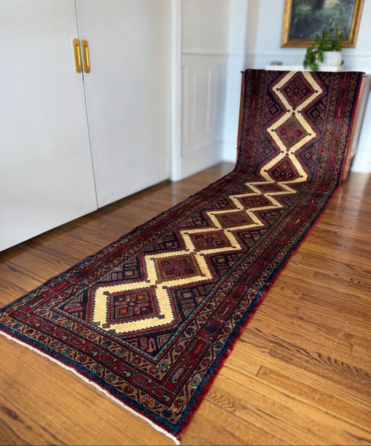 Vintage Ivory Spine Kurdish Runner 3’2 x 12’2 circa 1960-1970