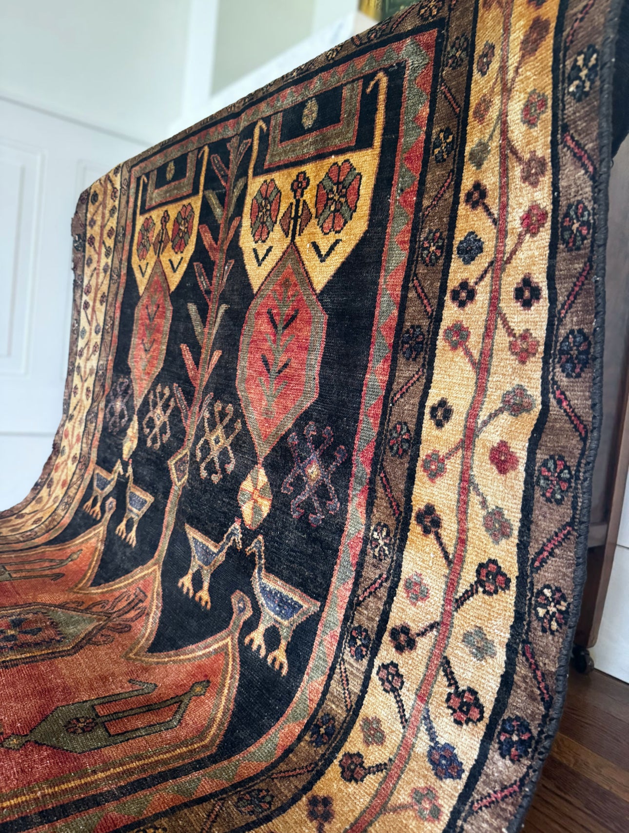 Vintage Anatolian ember and onyx bird Gallery Rug - 4’8 x 9’10