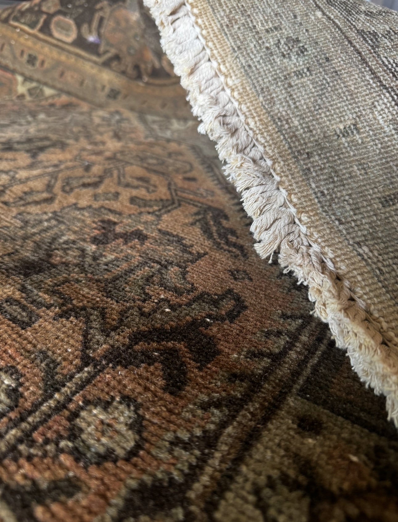 Vintage Moss & Saffron palace boarder rug 6’6 x 9’6