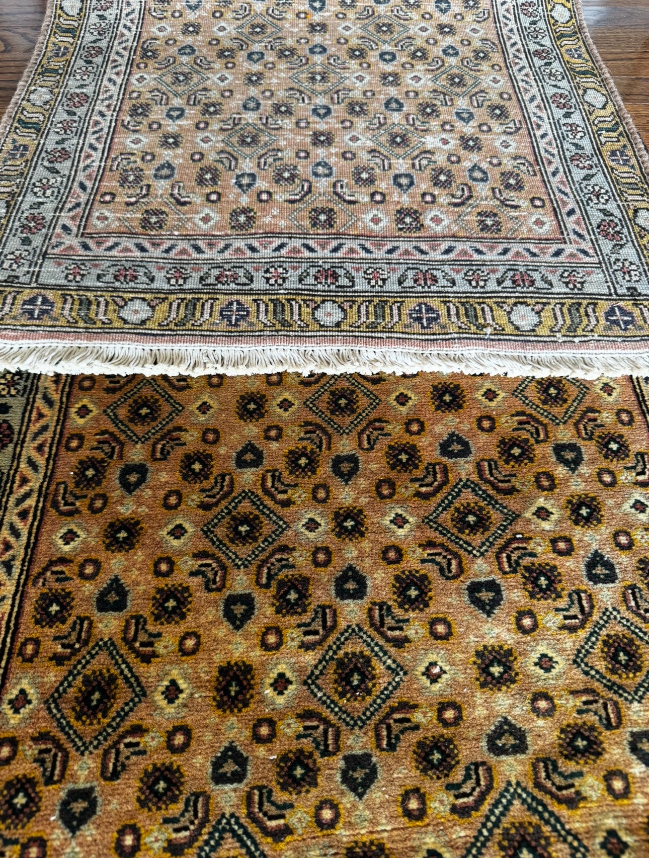 Vintage muted camel and olive vine runner 2’4x9’3