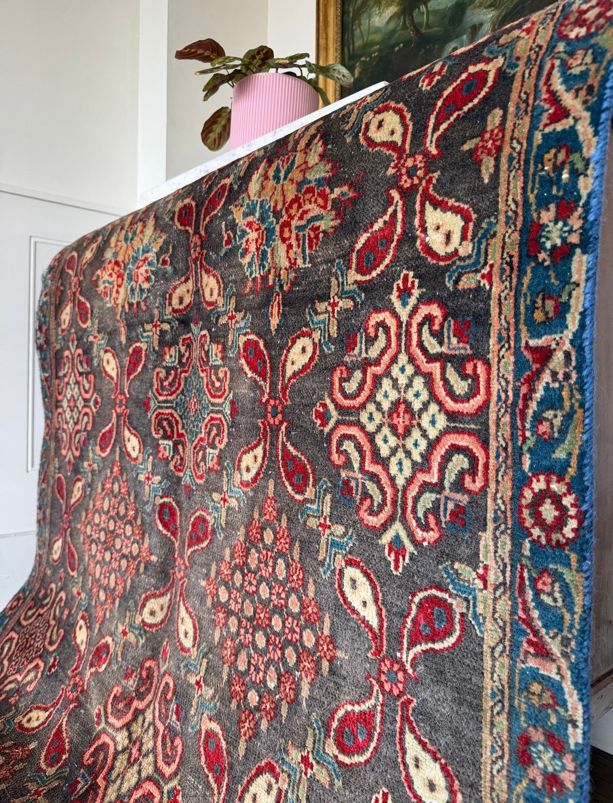 Vintage Iron Garden Malayer 4’ x 6’5 circa 1940-1950