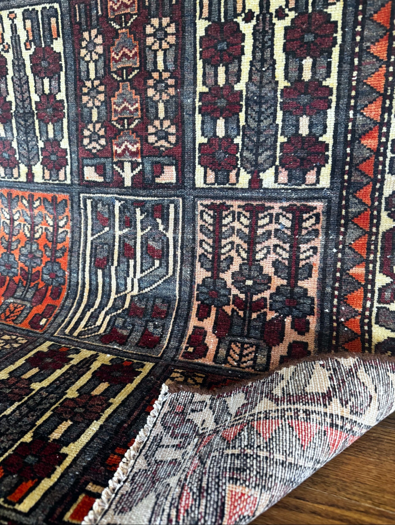 Vintage Baluch Garden Panel Rug, 3’2″ × 5’1″