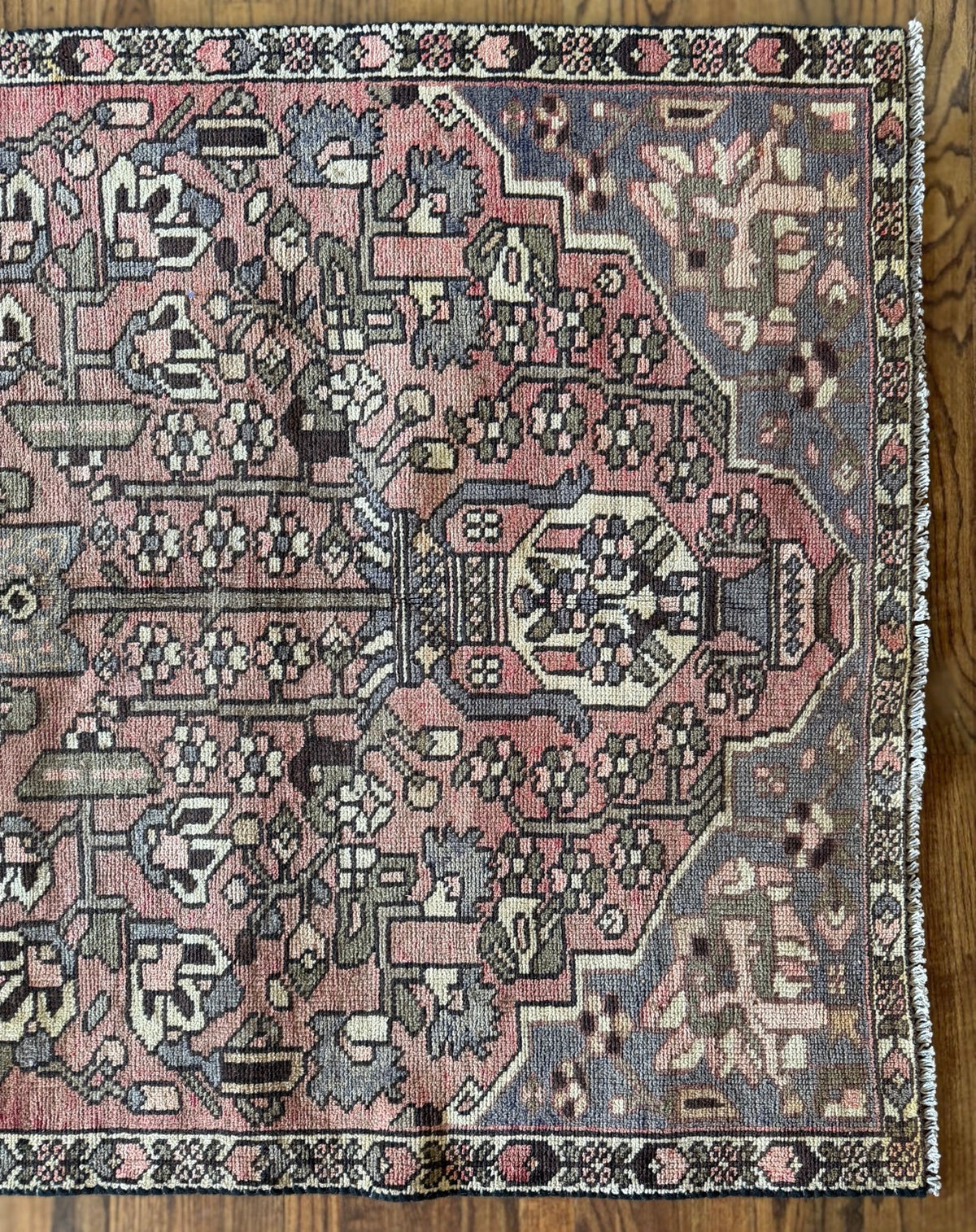 Vintage Faded Petal Garden Rug 3’9” × 6’ | Circa 1940–1960