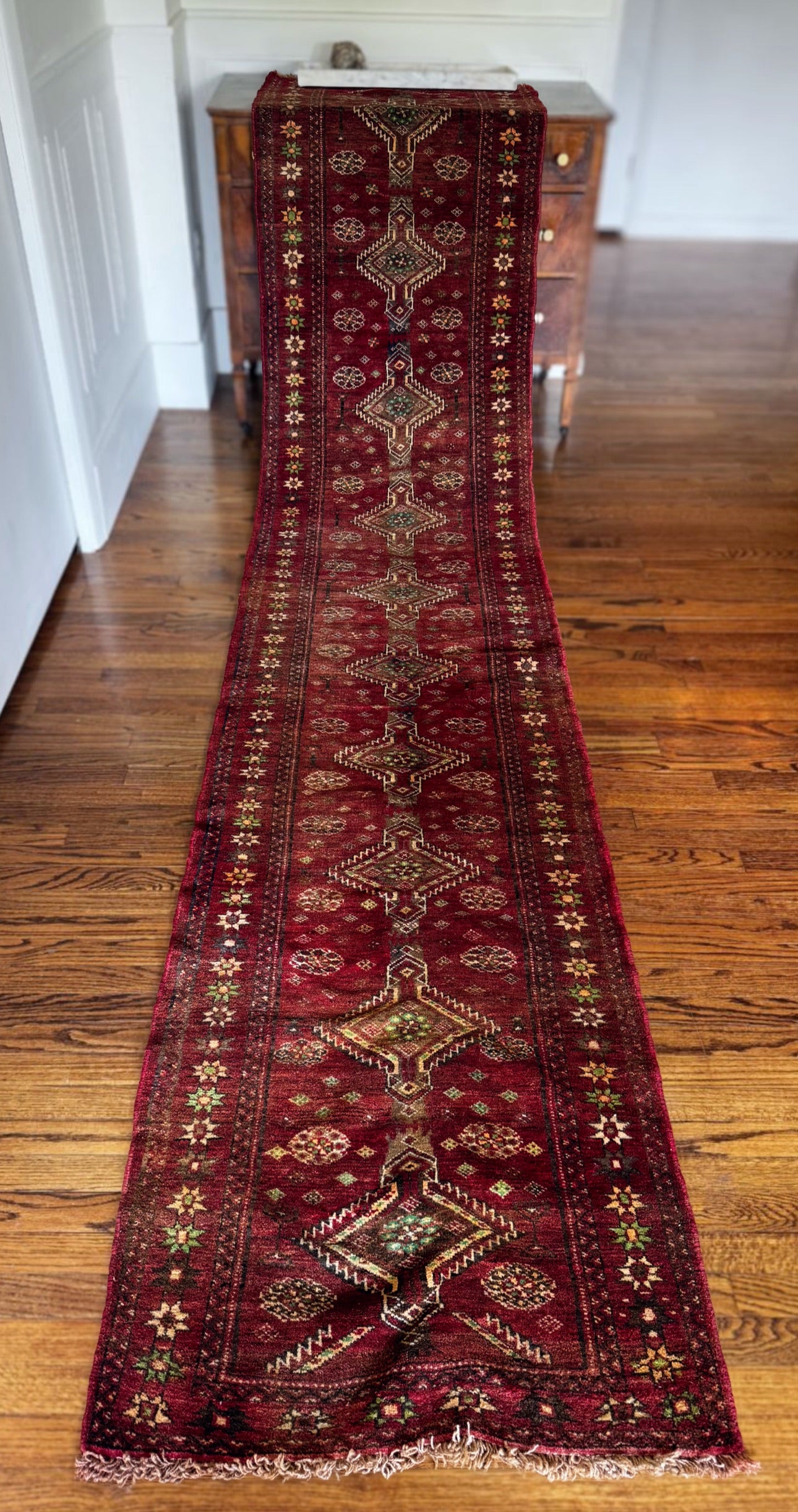 Ruby Star-Chain Herki Runner — 2’8” x 12’3” circa 1935-1955