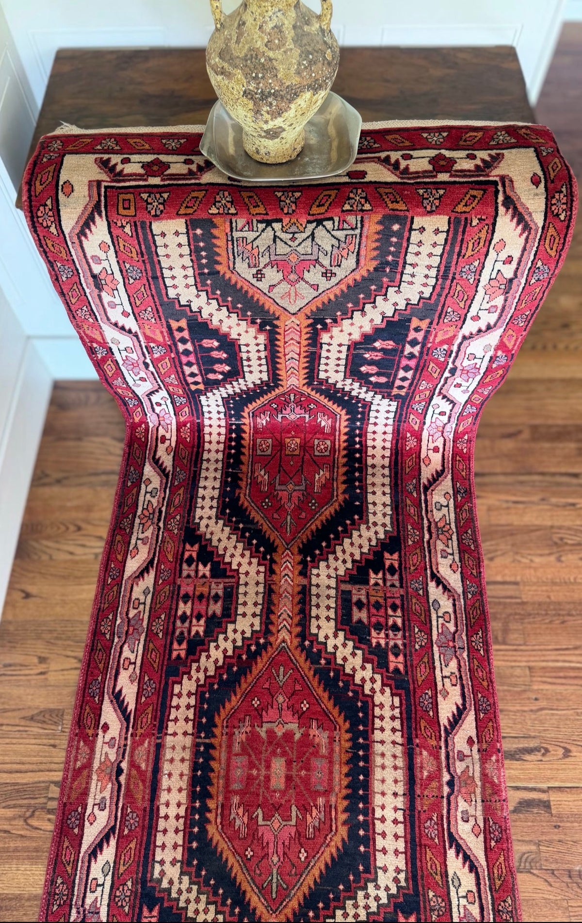 Vintage Raspberry Reliquary Runner circa 1960-1970 3’6 x 12’9