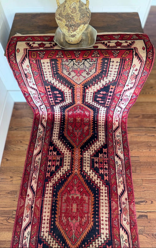 Vintage Raspberry Reliquary Runner circa 1960-1970 3’6 x 12’9