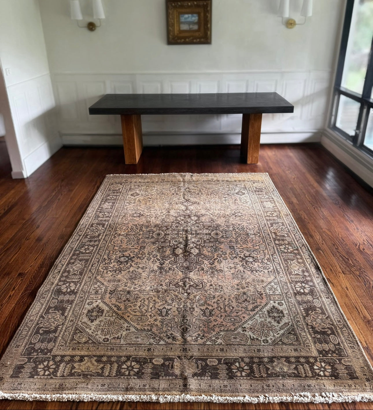 Vintage Moss & Saffron palace boarder rug 6’6 x 9’6