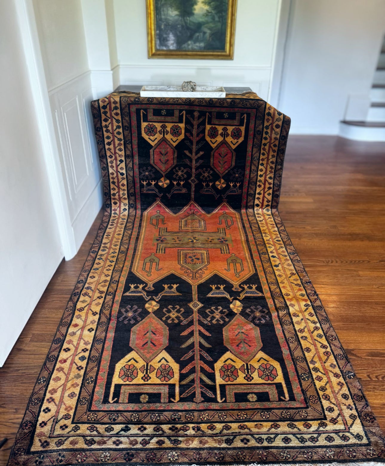 Vintage Anatolian ember and onyx bird Gallery Rug - 4’8 x 9’10