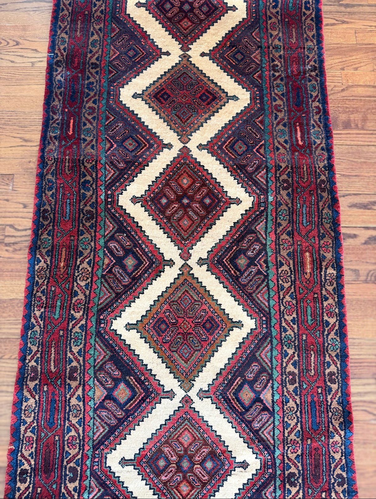 Vintage Ivory Spine Kurdish Runner 3’2 x 12’2 circa 1960-1970