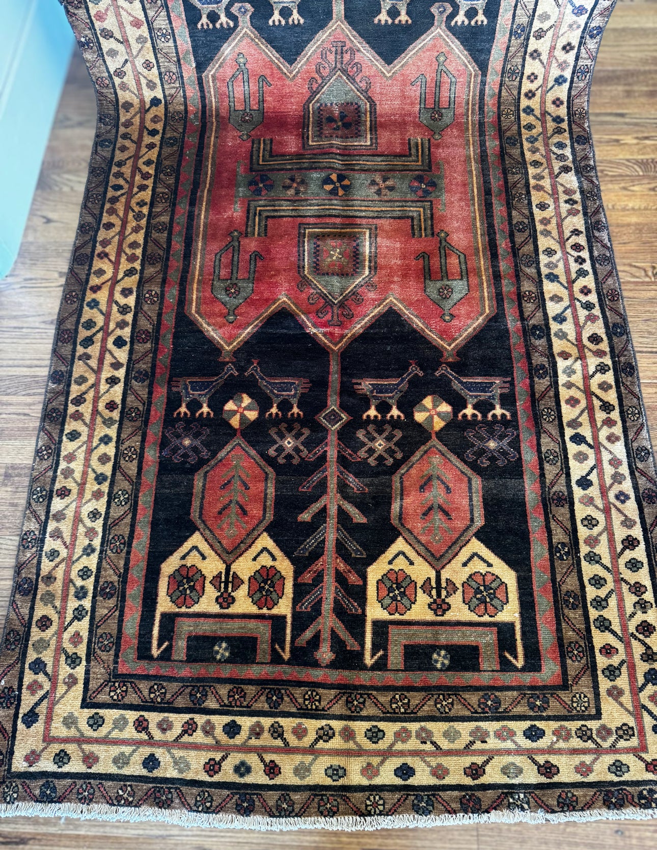 Vintage Anatolian ember and onyx bird Gallery Rug - 4’8 x 9’10