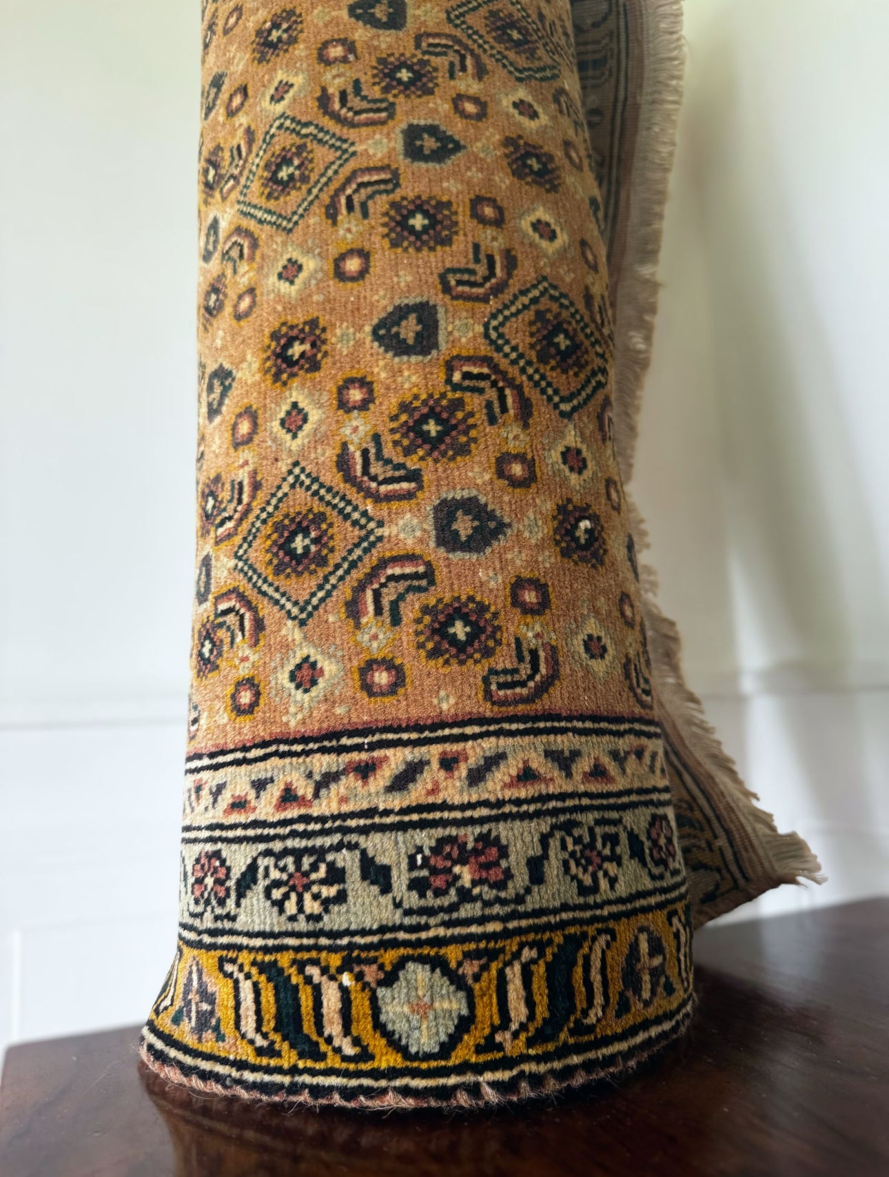 Vintage muted camel and olive vine runner 2’4x9’3