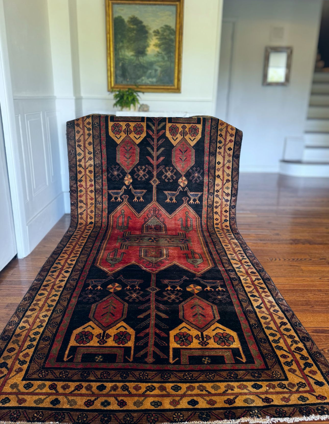 Vintage Anatolian ember and onyx bird Gallery Rug - 4’8 x 9’10