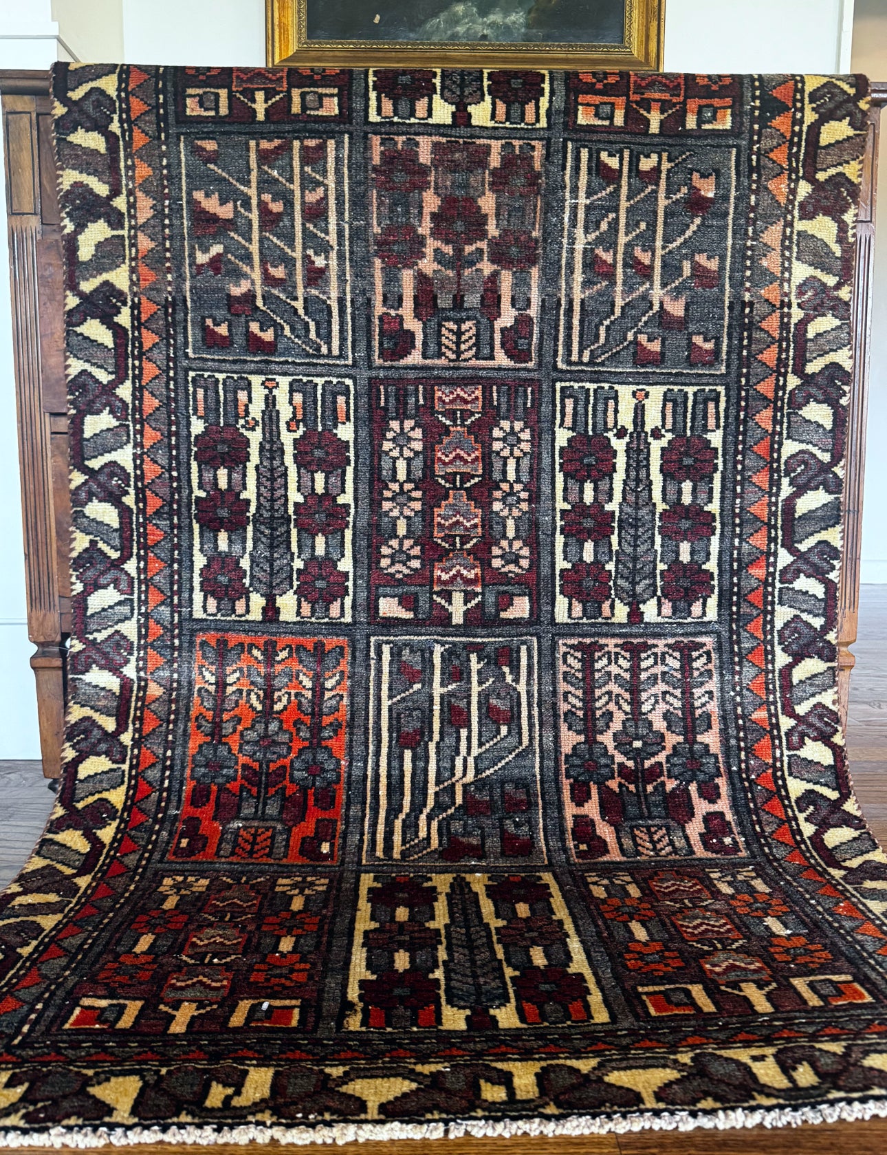 Vintage Baluch Garden Panel Rug, 3’2″ × 5’1″