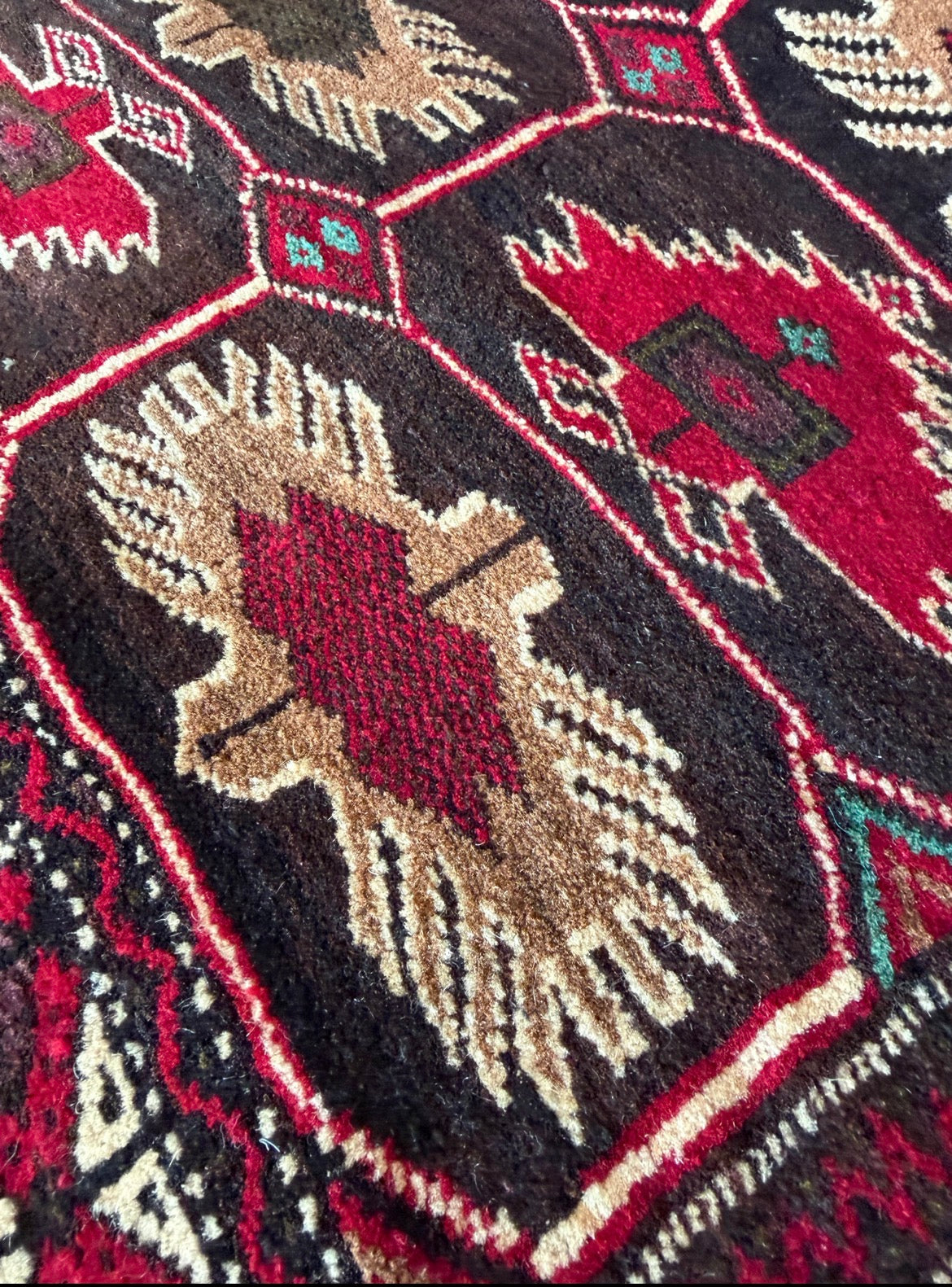 Vintage Cranberry Mosaic Rug — 3’7” × 5’