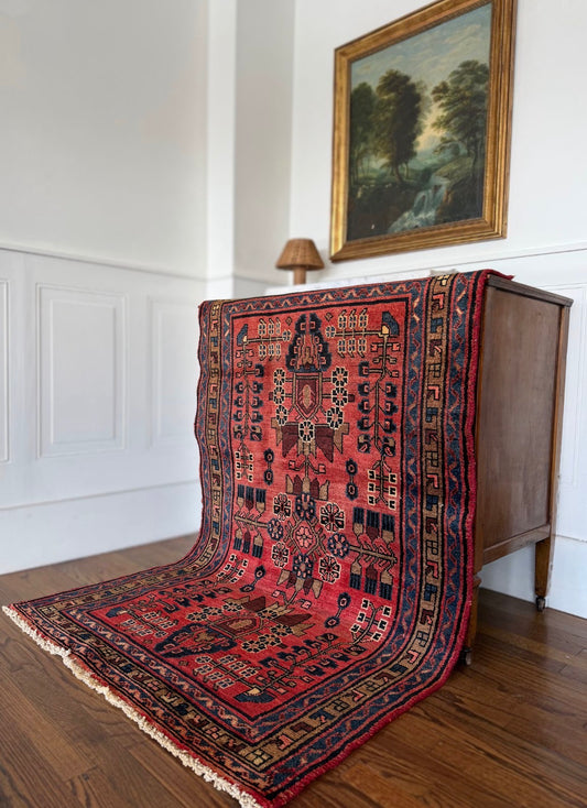 Vintage Storybook Kilimette 3’5 x 5’6 circa 1940-1950