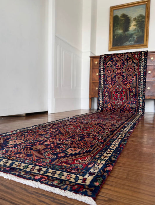 Vintage Cobalt Confection Runner 2’4 x 10’3 circa 1910-1930