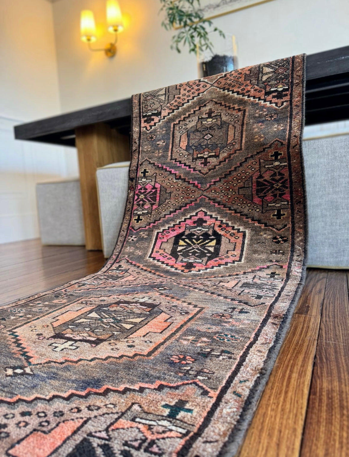 Vintage hand knotted vegetable dyed wool runner 2’ 6 x 9’ 7