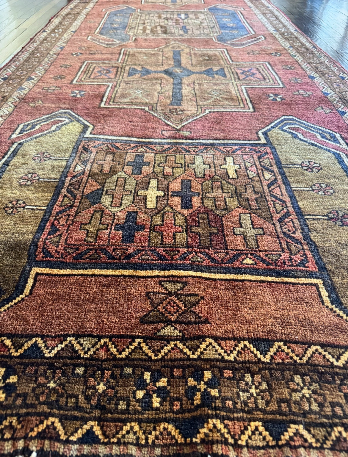 Vintage Anatolian Crosses Rug 4’2x12’9