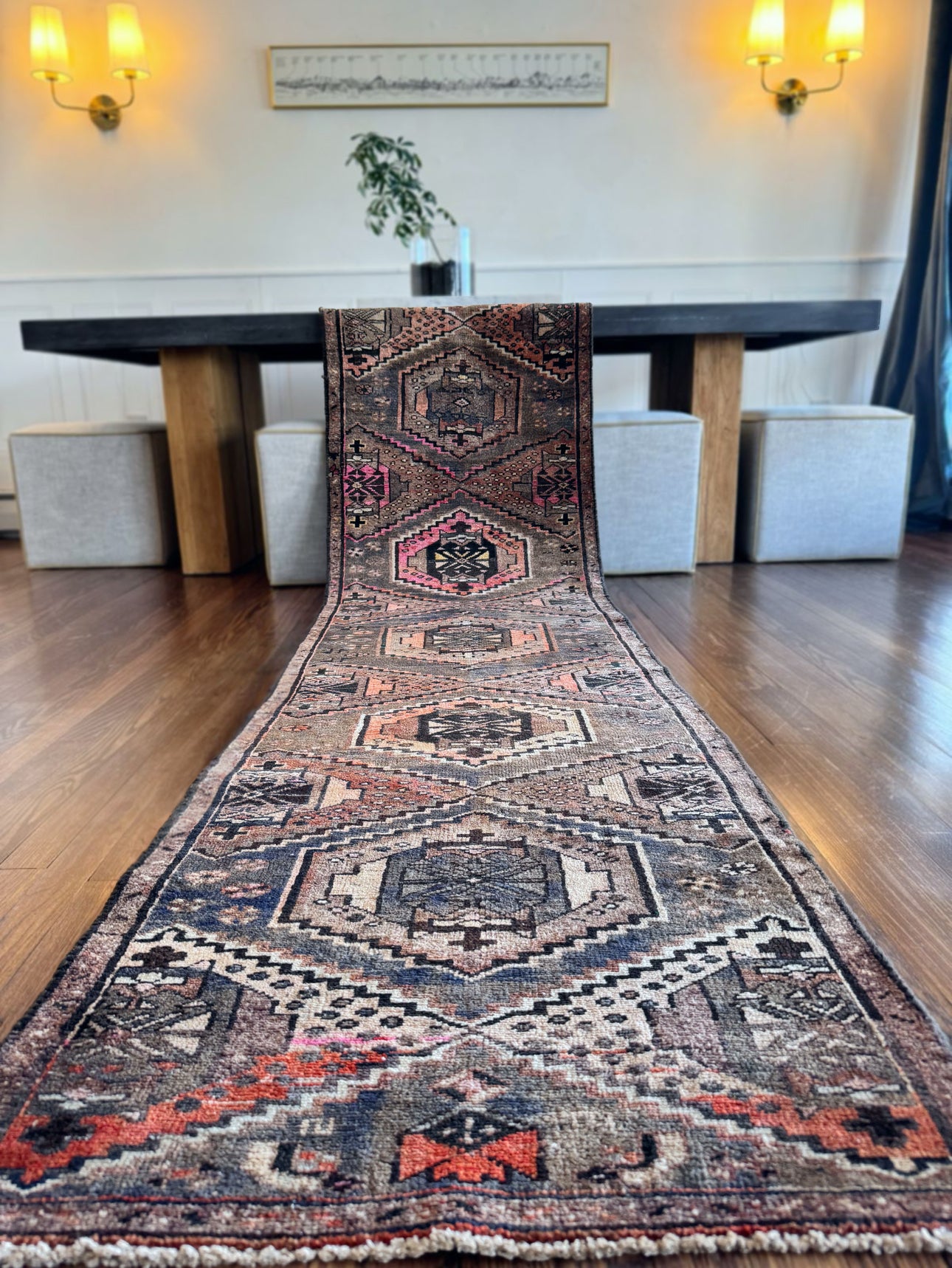 Vintage hand knotted vegetable dyed wool runner 2’ 6 x 9’ 7