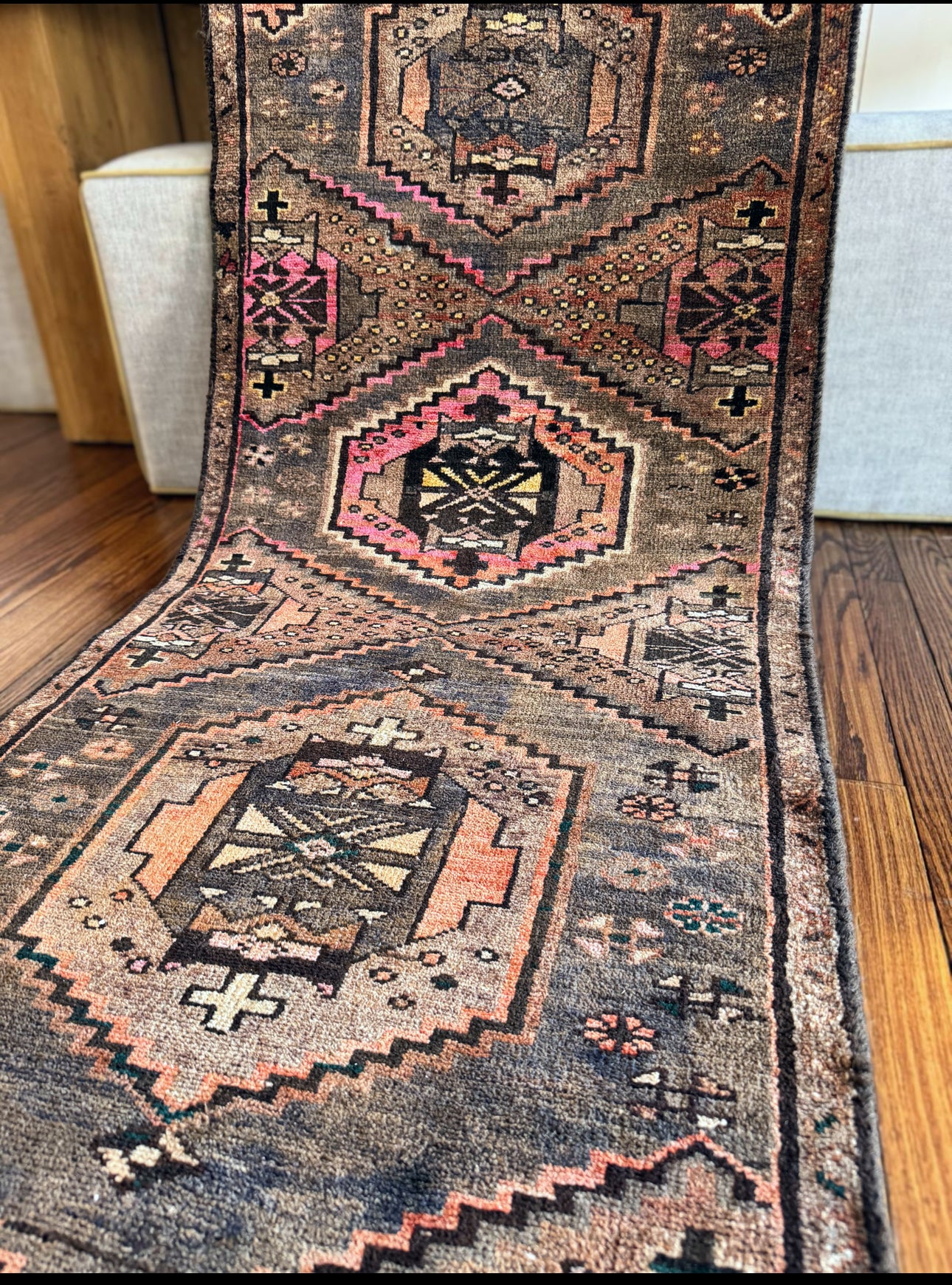 Vintage hand knotted vegetable dyed wool runner 2’ 6 x 9’ 7