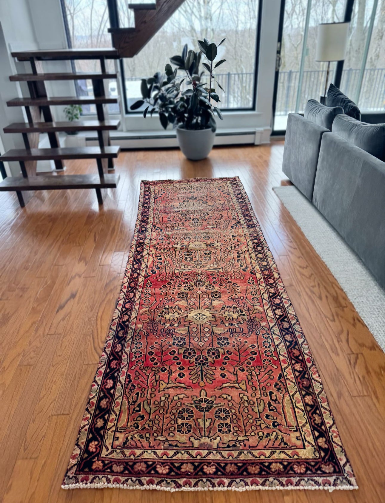 Vintage handmade Anatolian botanical rug 3’4 X 10’4