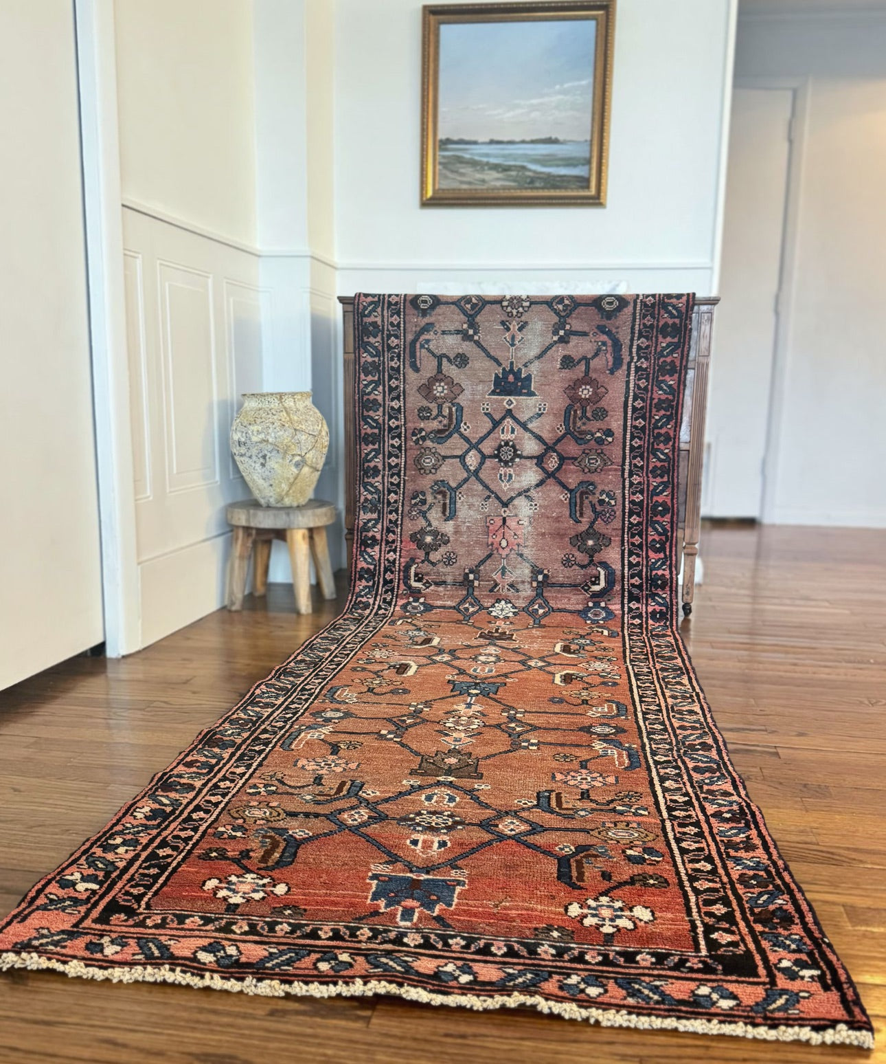 Vintage veggie dyed hand-knotted runner 3’2 x 9’3