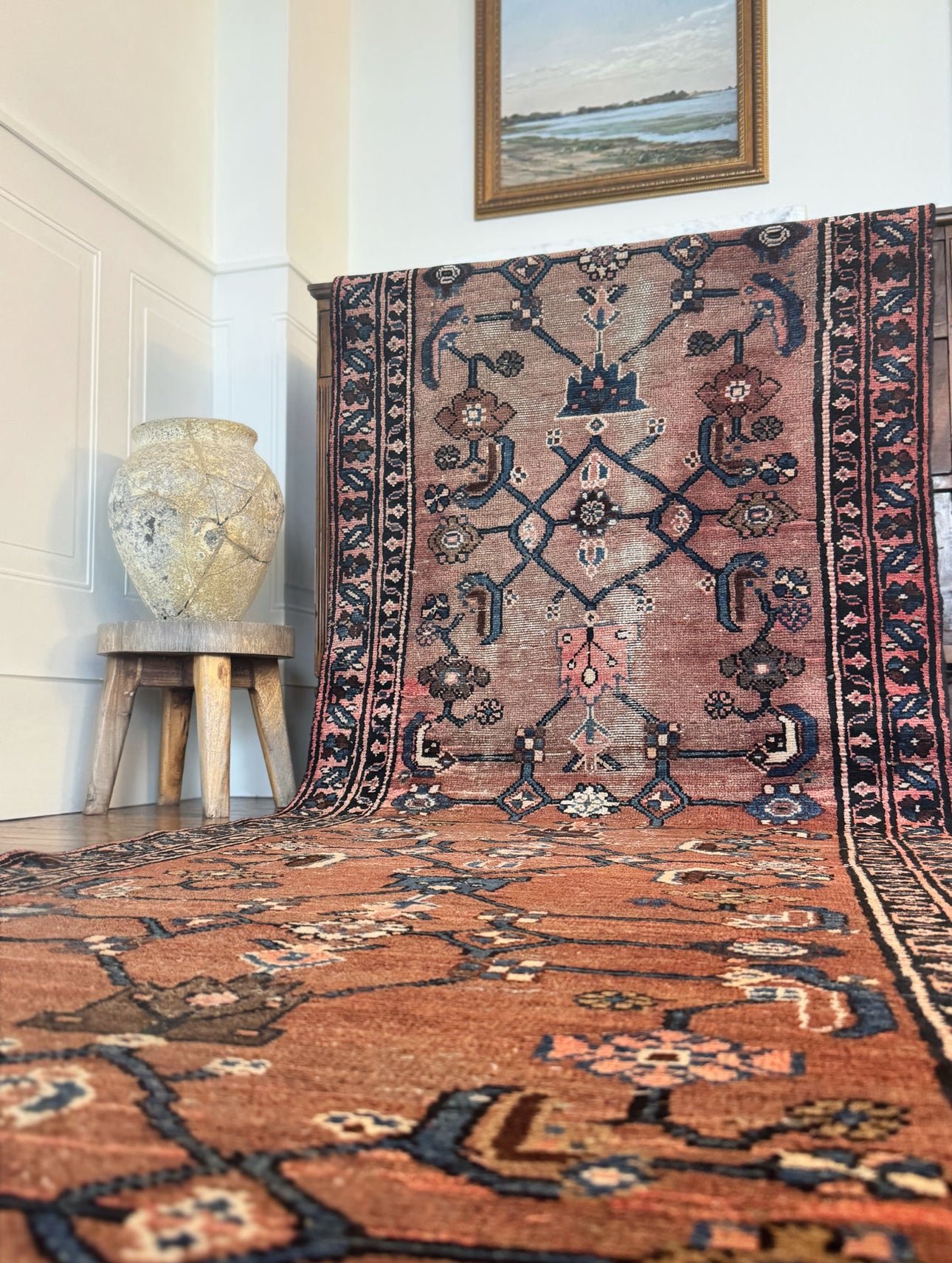 Vintage veggie dyed hand-knotted runner 3’2 x 9’3