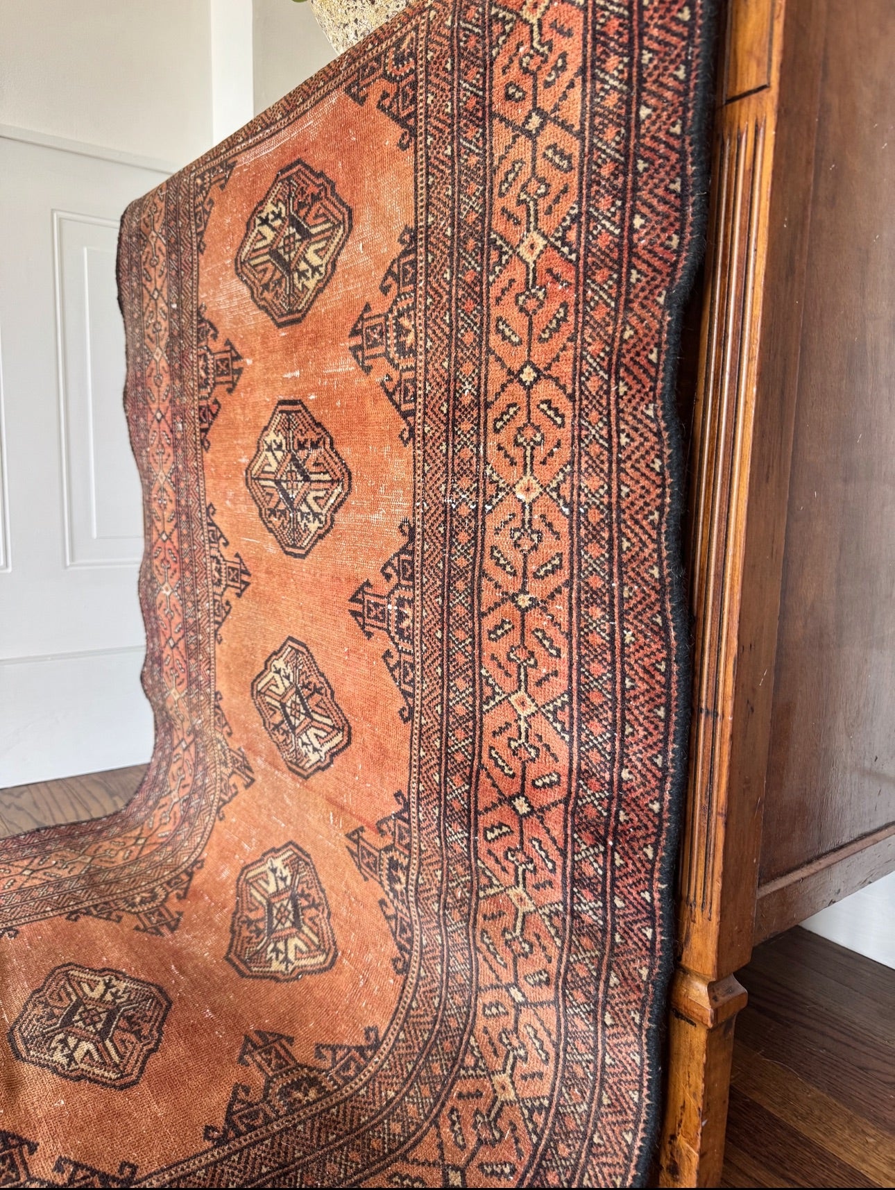 Vintage geometric terracotta and Navy runner 3’3 x 9