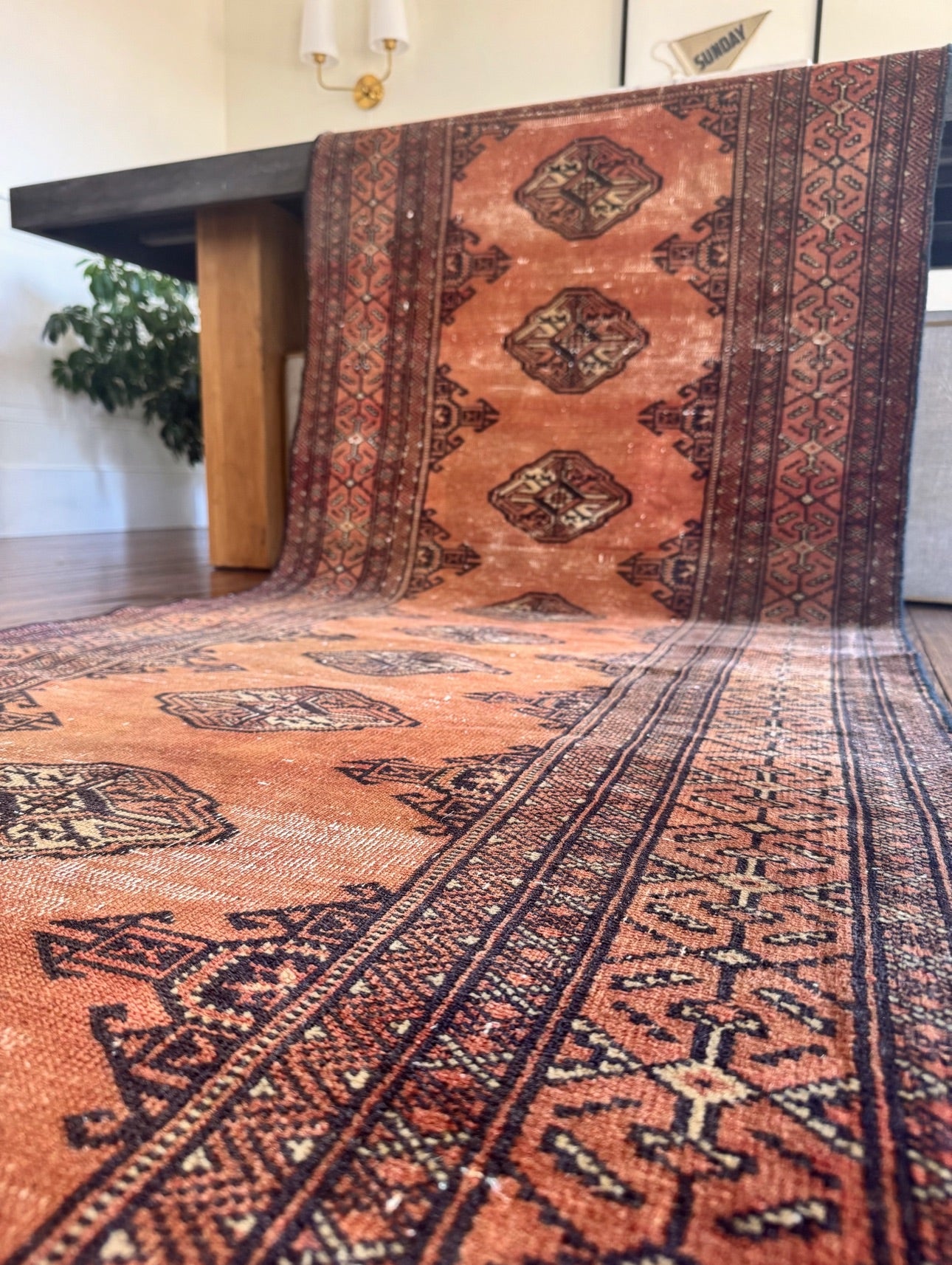Vintage geometric terracotta and Navy runner 3’3 x 9