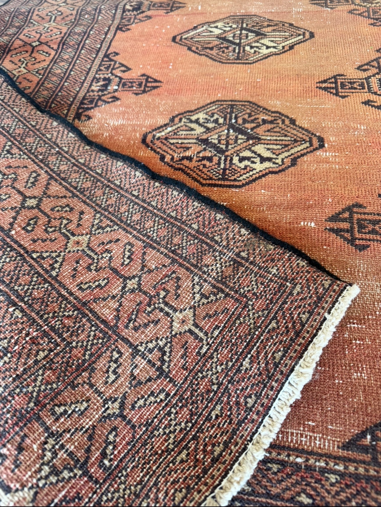 Vintage geometric terracotta and Navy runner 3’3 x 9