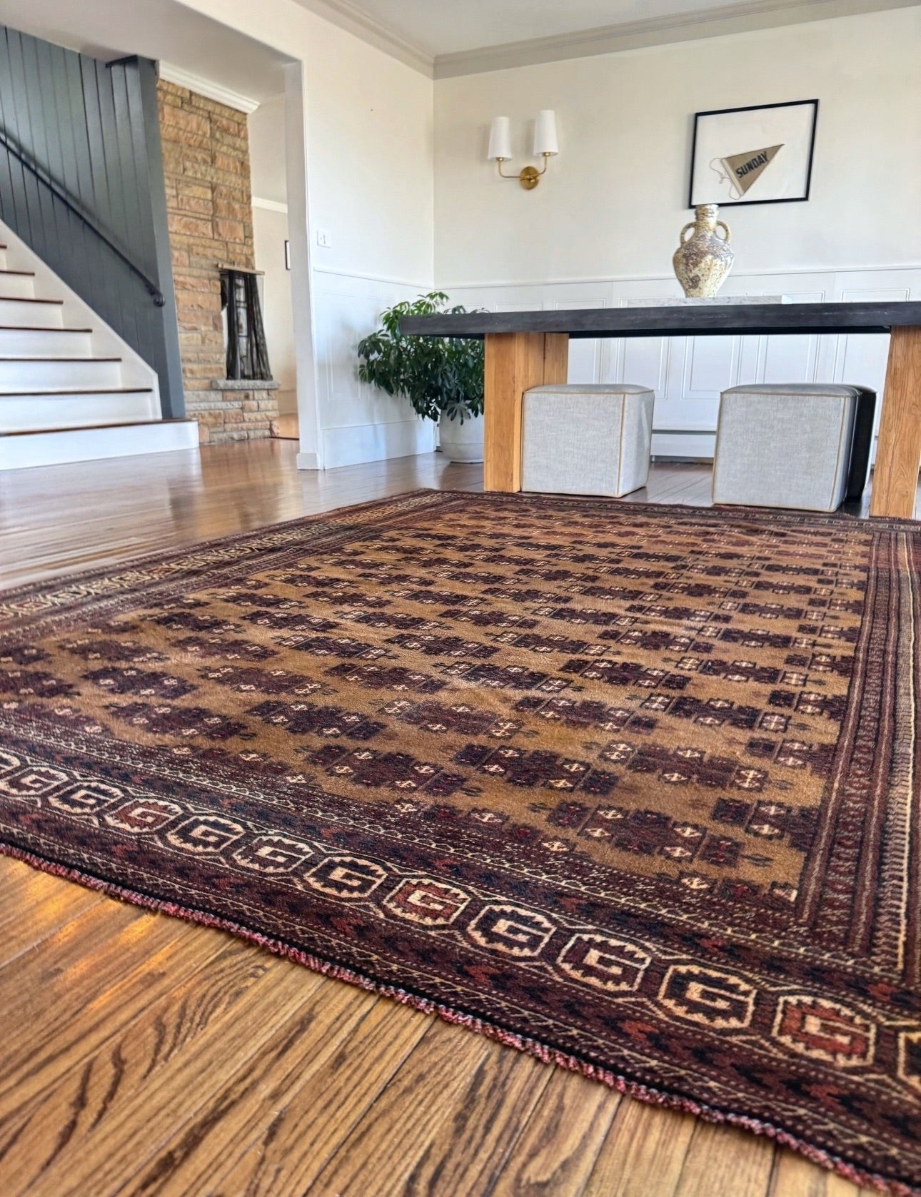Vintage cognac and tan Turkish rug 7’4 x 9’9
