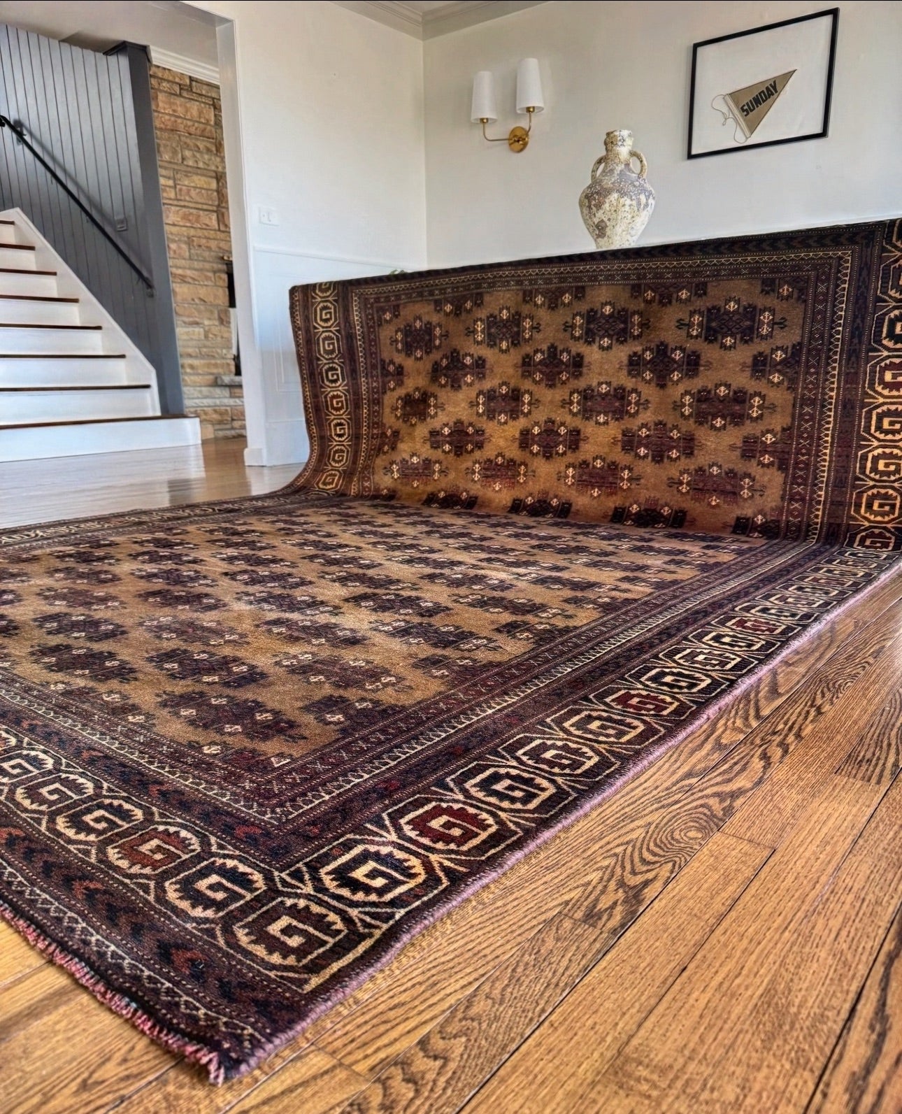 Vintage cognac and tan Turkish rug 7’4 x 9’9