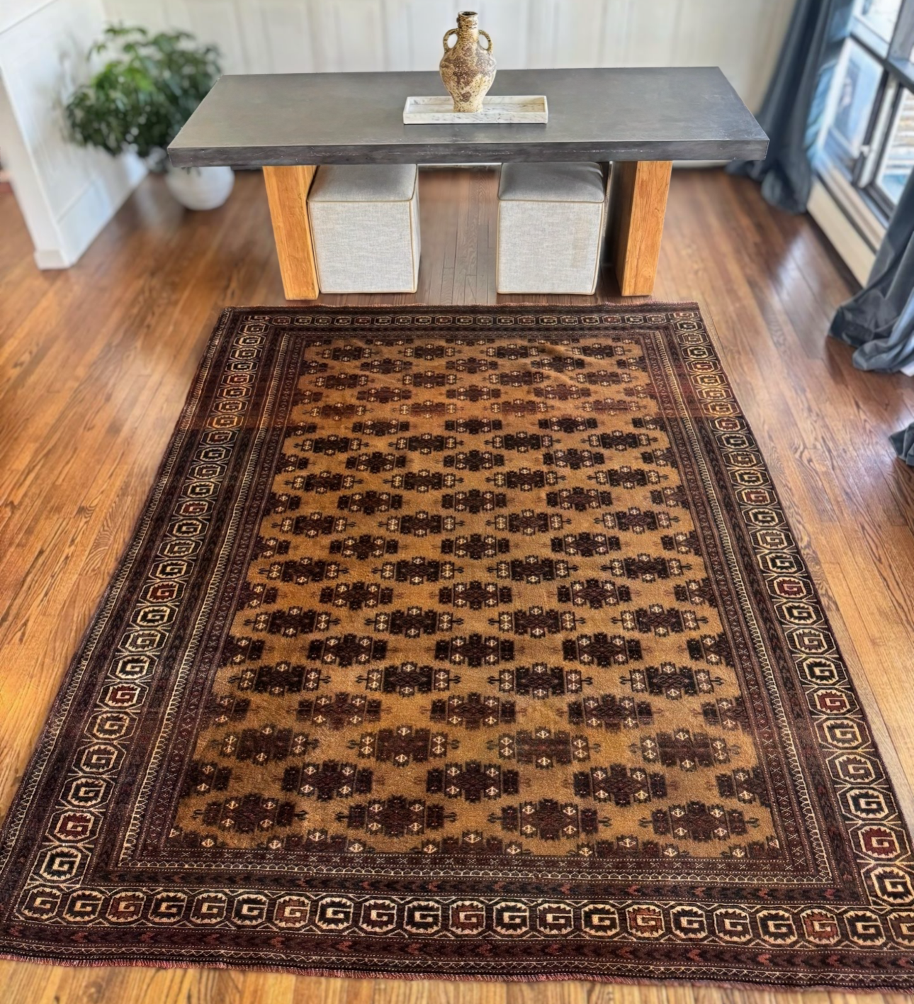 Vintage cognac and tan Turkish rug 7’4 x 9’9