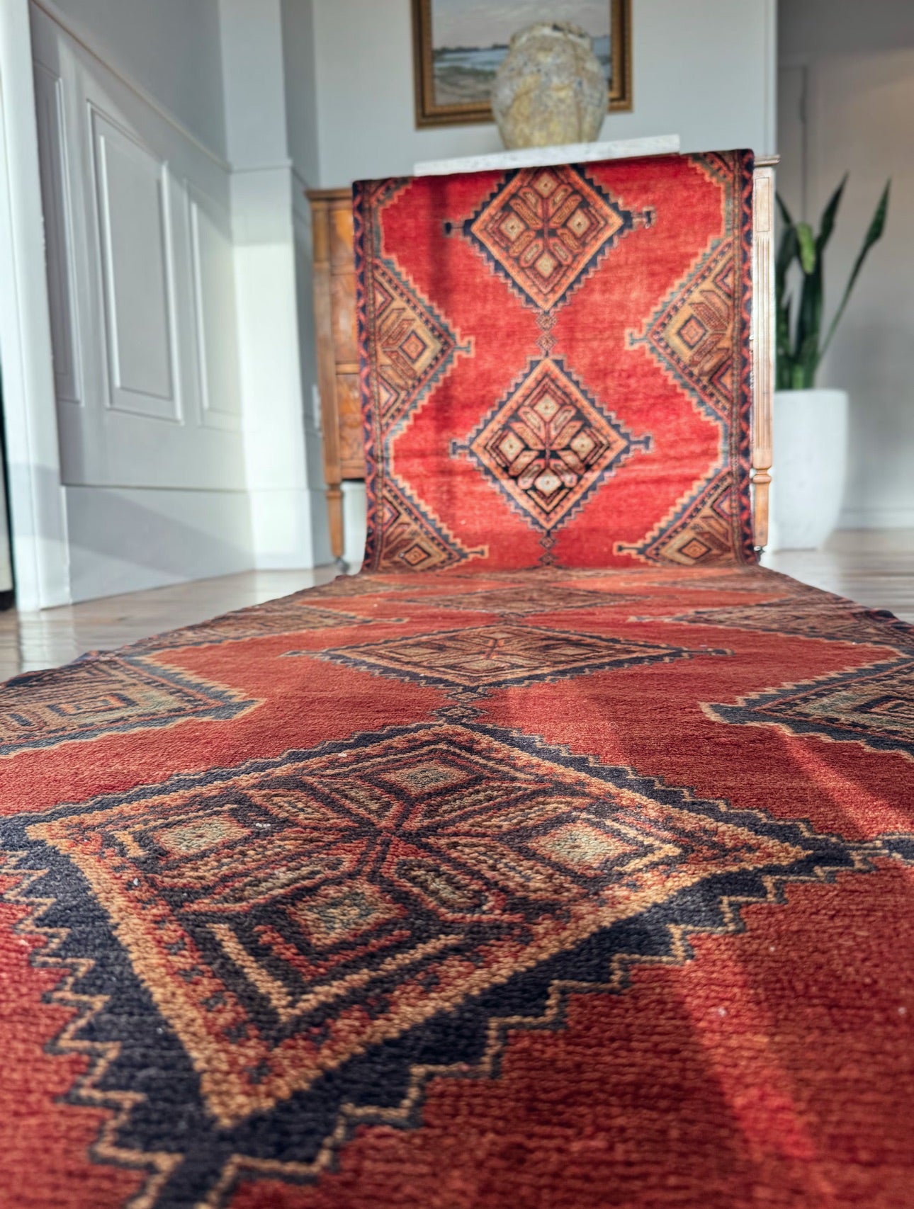 Vintage Handmade diamond runner 3’ x 10’
