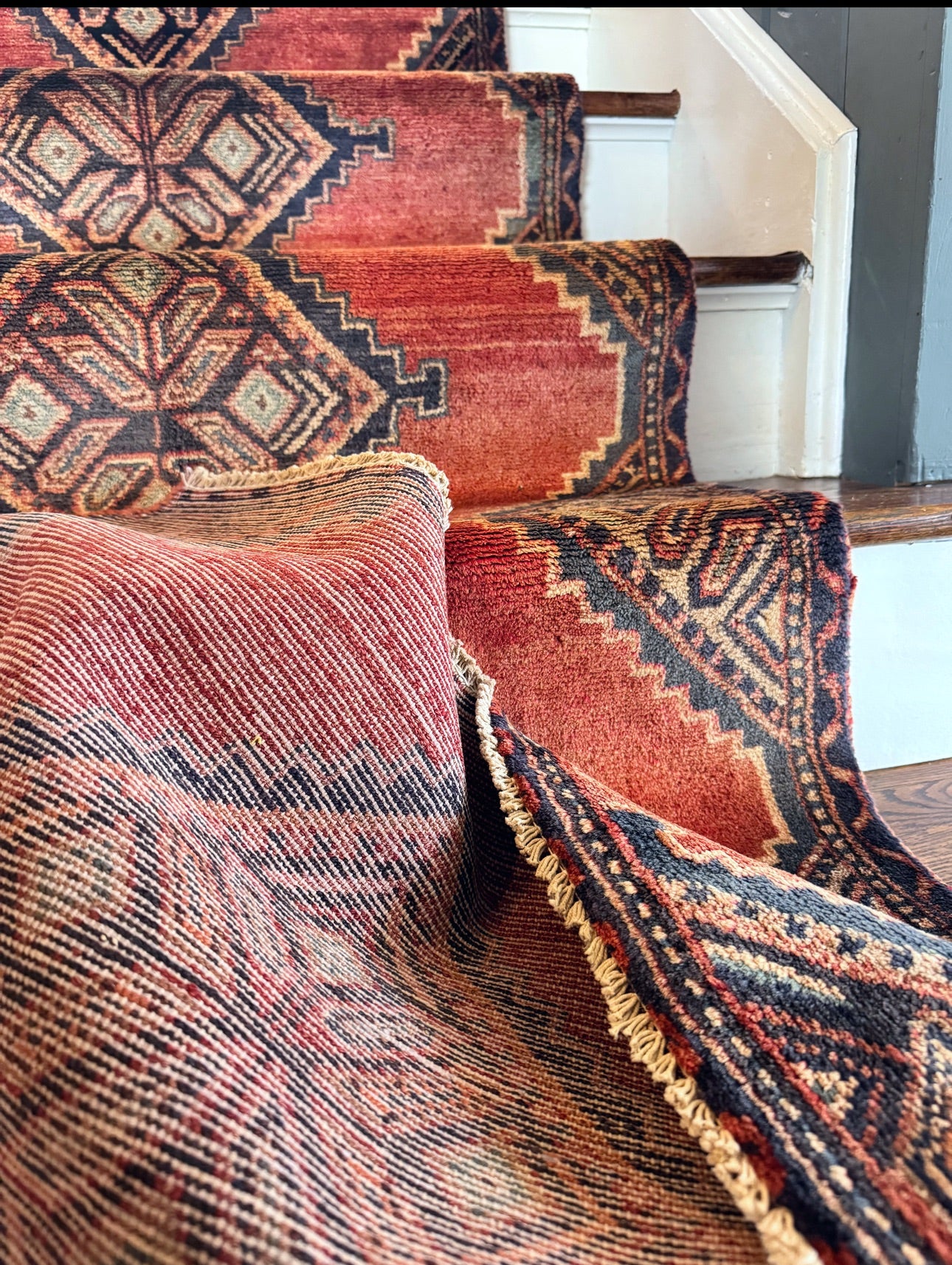 Vintage Handmade diamond runner 3’ x 10’