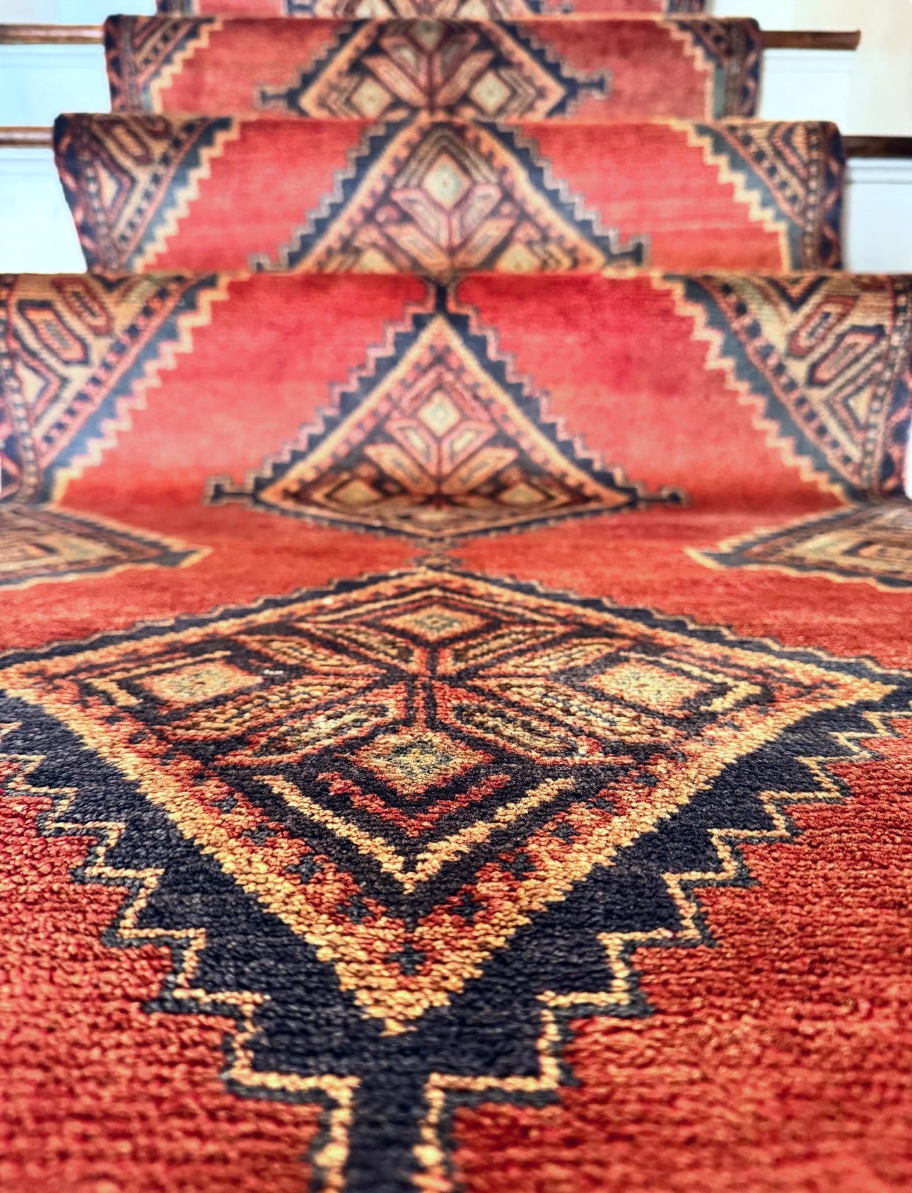 Vintage Handmade diamond runner 3’ x 10’