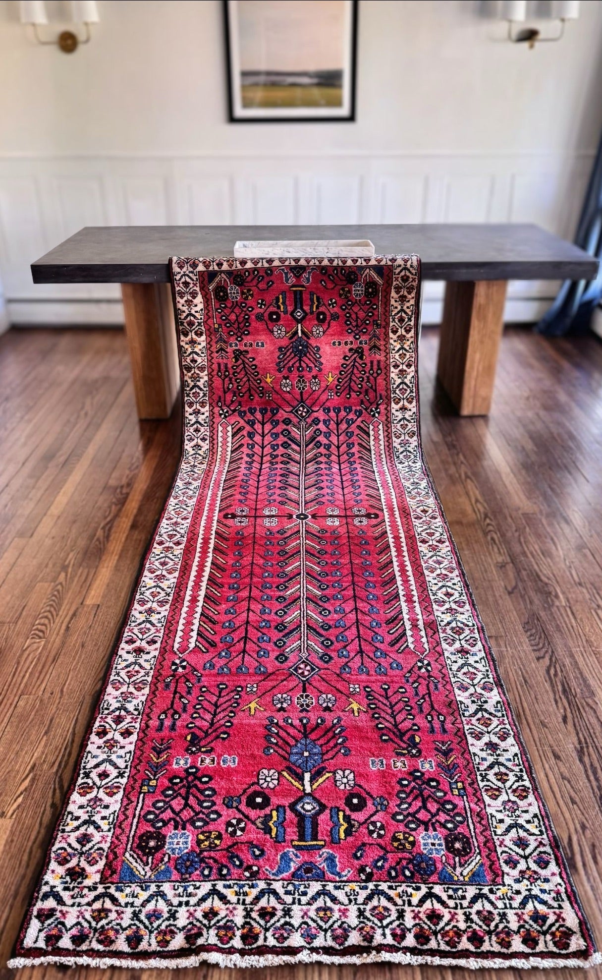 Vintage Anatolian poppy rug 3’7 x 10’6
