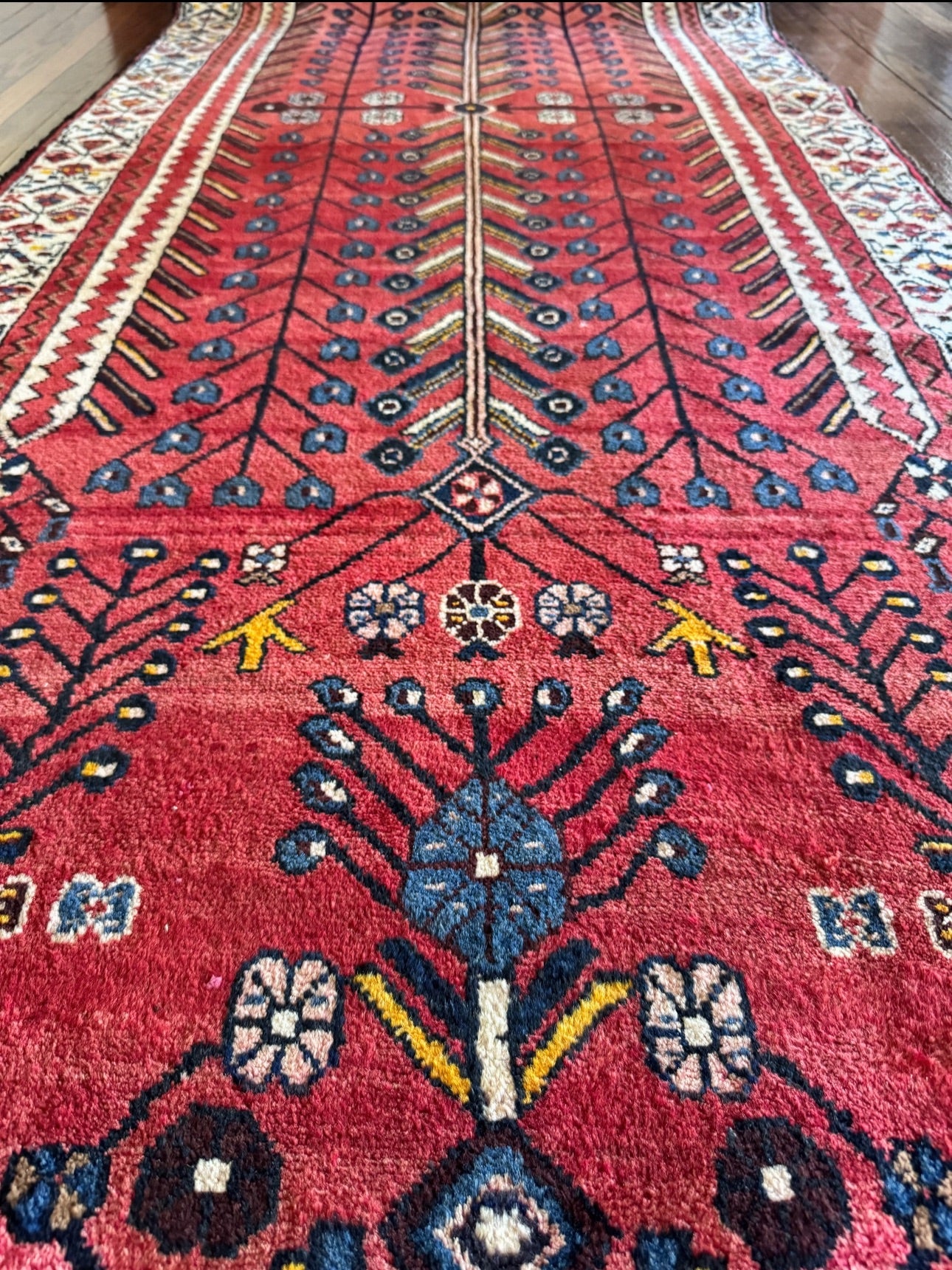 Vintage Anatolian poppy rug 3’7 x 10’6