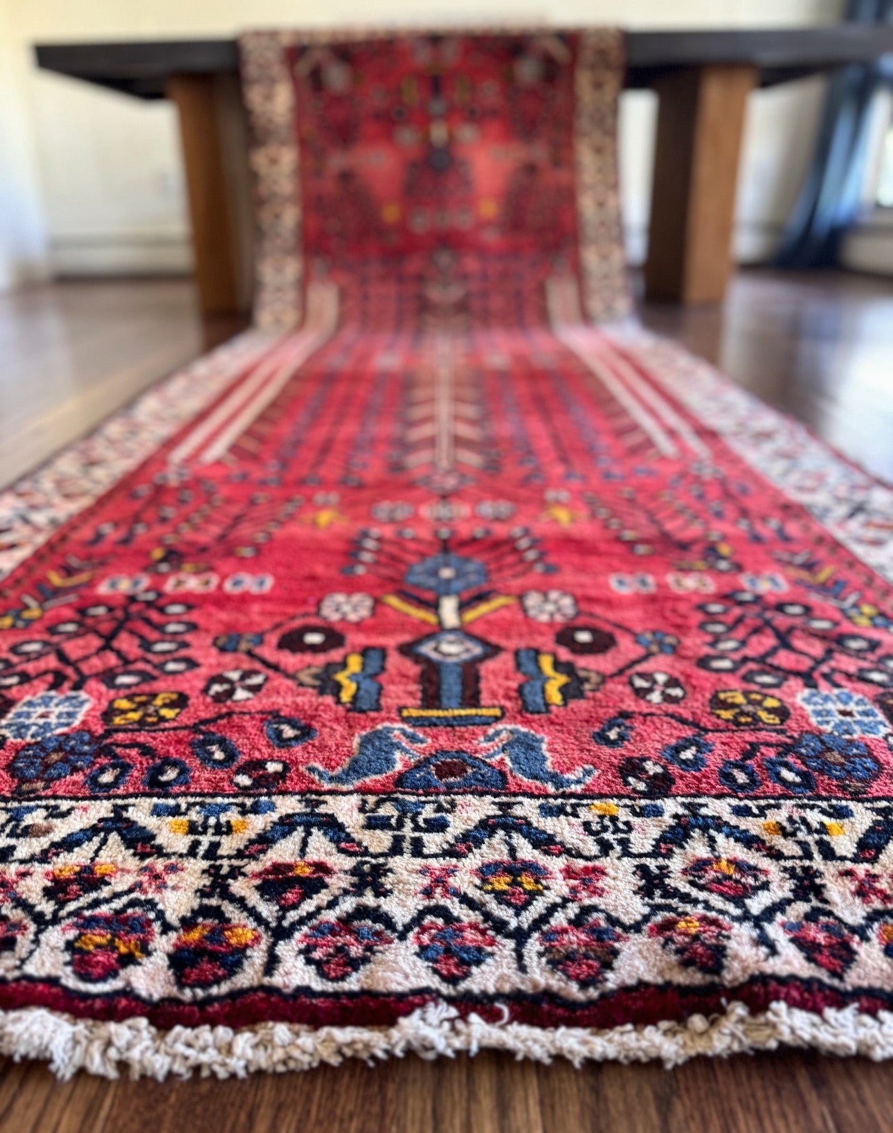 Vintage Anatolian poppy rug 3’7 x 10’6